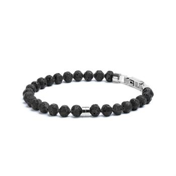 Armband mit 6 mm schwarzem Lavastein und Titanelement - Hexa Black Lava